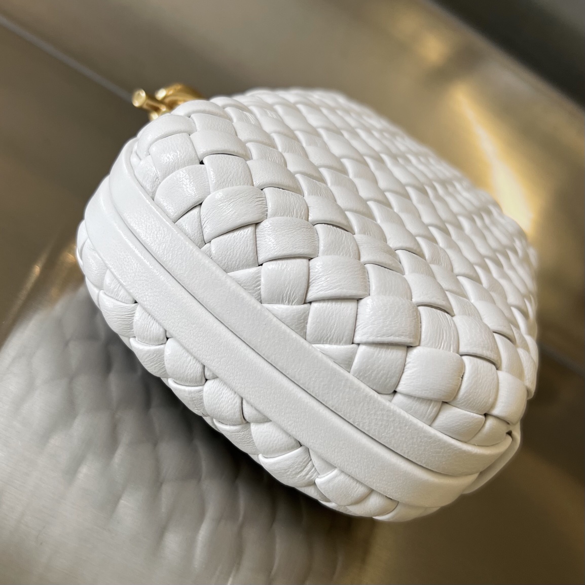 Knot Padded Intreccio Leather Clutch White